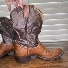 Vintage Tony Lama Two-Tone Brown Leather Cowboy Boots Size 8.5D