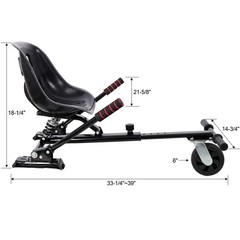 Hoverboard Go-Kart Seat Attachment, Adjustable Frame, Dual Shock Absorber, Black