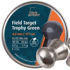 H&N Field Target Trophy GREEN 300 Count LEAD FREE 4.5mm .177 Caliber Pellets