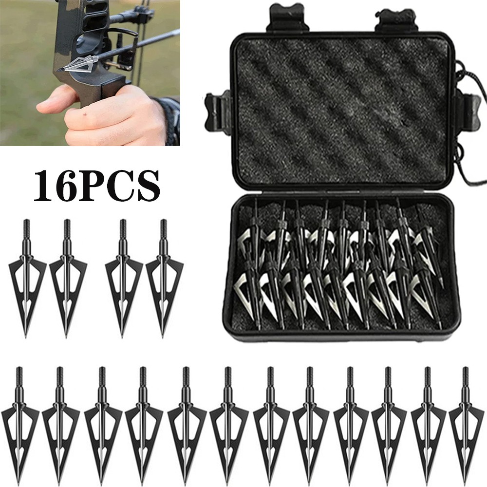 16Pcs Archery Broadheads 3Blade 100Grain Hunting Crossbow Compound Bow Arrow Tip