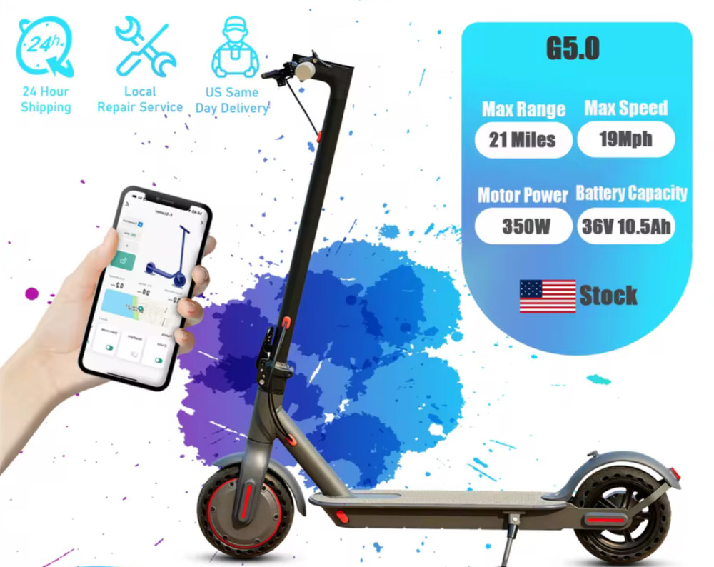 Electric Scooter – 350W Motor, 19MPH, 19-21 Miles Range, 8.5″ Tires, 21Miles