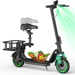 Electric Scooter with Seat & Basket 350W Motor 8.5 Solid Tires Top Speed 19mph