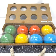Tommy Bahama Bocce Ball Set Blue Geometric Wood Case Rope Handle SM-54337B New