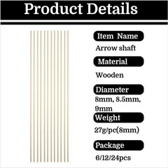 Archery Wooden Arrow Shaft 80cm Self-nock 8mm 8.5/ 9mm Wood Handmade Hunting DIY