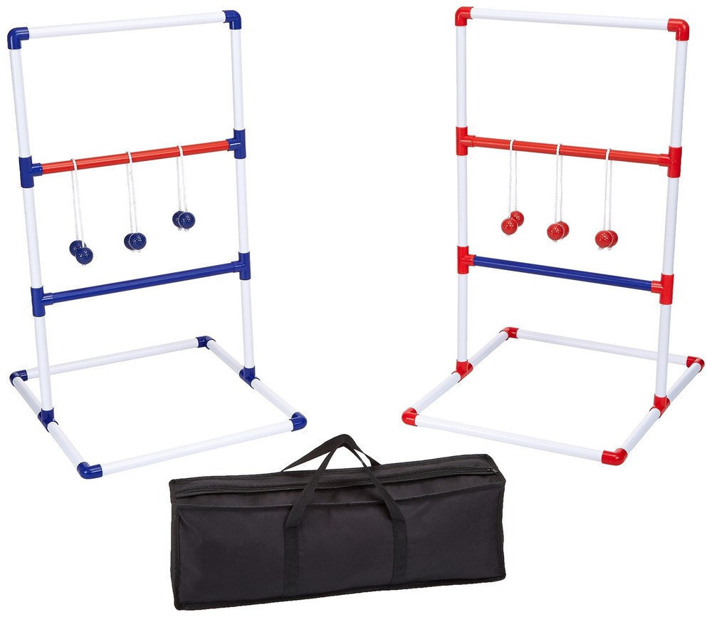Amazon Basics Portable Ladder Toss Outdoor Game Set with Full Size, Red/Blue