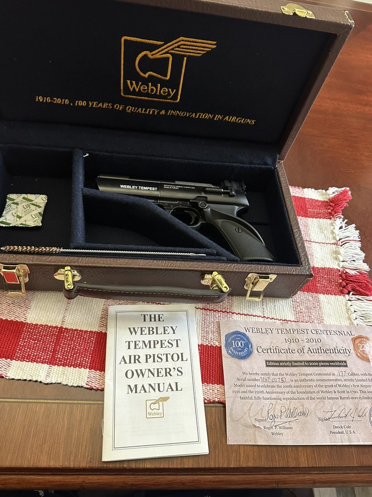 Webley Tempest Centennial .177 Air Pistol Ltd Ed #753/2000 w/ Case COA Manual