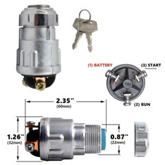 UNIVERSAL IGNITION SWITCH LOCK FLUSH MOUNT 24-VOLT 2-KEY 3 POSITION ON OFF START