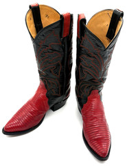 Vintage Tony Lama Cherry Red / Black Lizard Skin Boots Men’s 8.5D Style 8331 C06