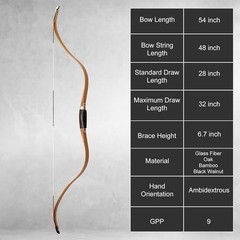 AF Handmade Oak Tatar Laminated Recurve Bow 54″ 45lb Ambidextrous Traditional
