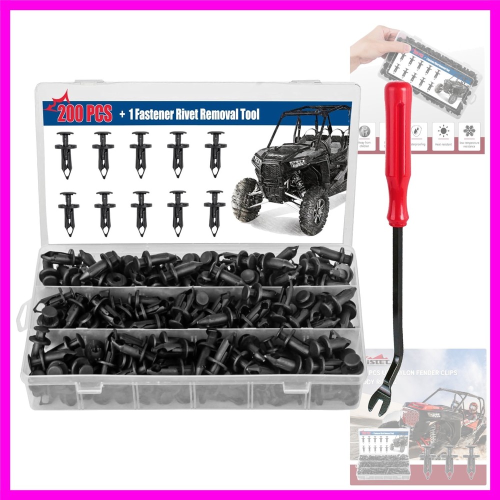 200Pcs Polaris Push Pins, UTV Nylon Fender Clips & Body Rivets with Tool, Com…