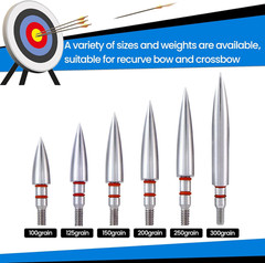 12Pcs Archery Field Points, 100/125/150/300 Grain Field Points, Screw-In Archery