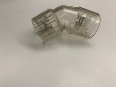 ACI Spyder 45 degree hopper elbow. Clear. Fits 7/8″ feed necks.