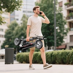 10″ inflatable tires, 48V electric scooter, folding handlebars and removable sea