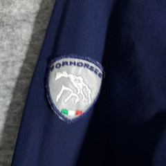 For Horses Track Jacket Womens Medium Navy Blue Full Zip Mock Neck Made Italy