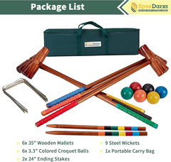 35’’ Deluxe Croquet Set, Six Player Croquette Game with Premium Wooden Mallets,