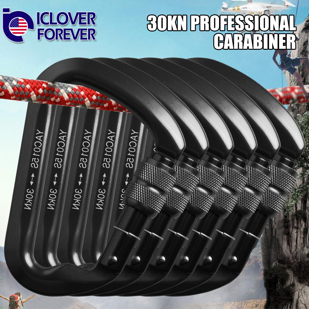 30KN Aluminum Rock Climbing Screwgate Locking Carabiner Large D Shape Clip Hook