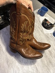 Vintage Justin 1470 Western Cowboy Boots Brown Leather Mens 8.5D US Ranch Rodeo