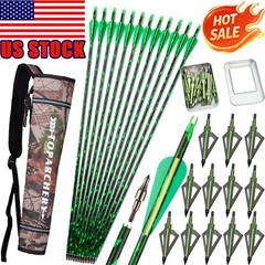 12x 30» Carbon Arrows Compound&Recurve Bow Target 100Grain Hunting Broadheads