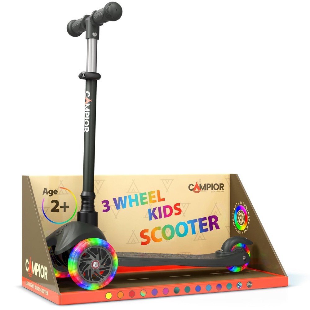 Black Mini 3 Wheel Scooter for Kids – Lean-to-Steer with LED Light-Up Wheels,…