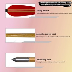 6/12Pcs Handmade 33″ Wooden Arrow LongBow Red Lightning Turkey Feather Fletching