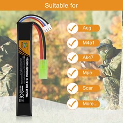 11.1V Airsoft Battery LiPo 2000mAh Rechargeable Hobby w/ Mini Tamiya Connector