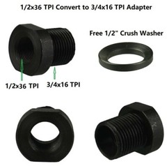 Steel Adapter Convert 1/2×36 TPI Thread to 3/4×16 TPI Thread, Free Crush Washer