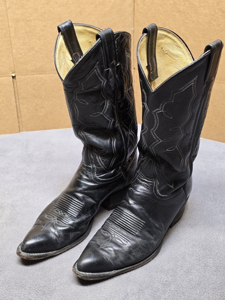 Vintage Tony Lama 2966 Boots Mens Size 9 D Black Leather Cowboy