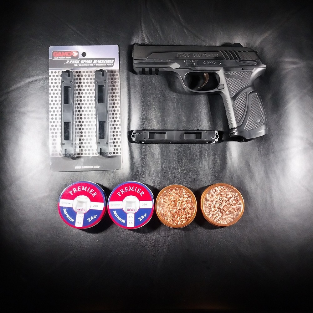 Gamo PT-85 .177 CO2 Blowback Action Pellet Pistol W/ Extra Magazines & Pellets
