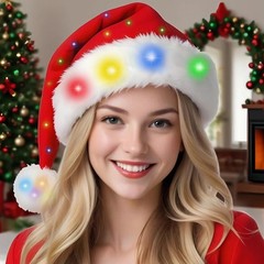 LED Light Up Christmas Santa Hat for Adult Women Men Holiday Xmas Headwear wi…