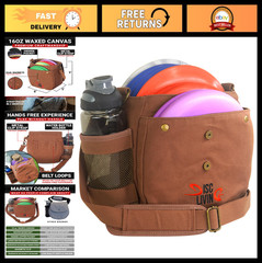 Lightweight Disc Golf Bag – Holds 10 Discs, Easy Carry, Durable Waxed Canvas, Bo