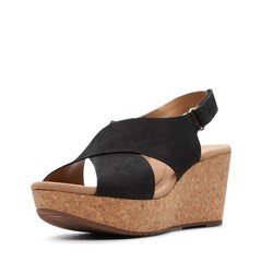 Clarks Women’s Annadel Eirwyn Wedge Sandal, Black Nubuck, 8.5, Nubuck