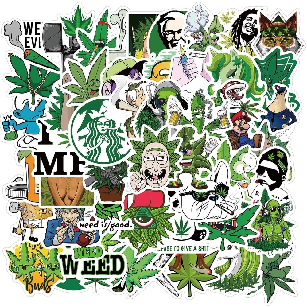 100pcs Weed Green Stickers, Vinyl Waterproof Stickers for Laptop