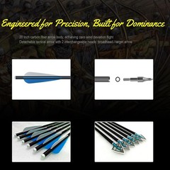 12PACK 20″ Crossbow Bolts Carbon Arrows Half Moon Nocks 8.8mm Shaft Shooting