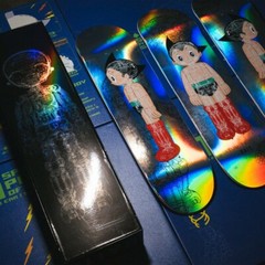 Astro Boy x Bait Skateboard Skate Deck 3 Piece Set Silver Glow in the Dark 🚚✅
