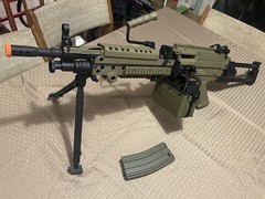 Cybergun x FN M249 MINIMI «Featherweight» Airsoft Machine Gun W/ A&K 1500rd Box