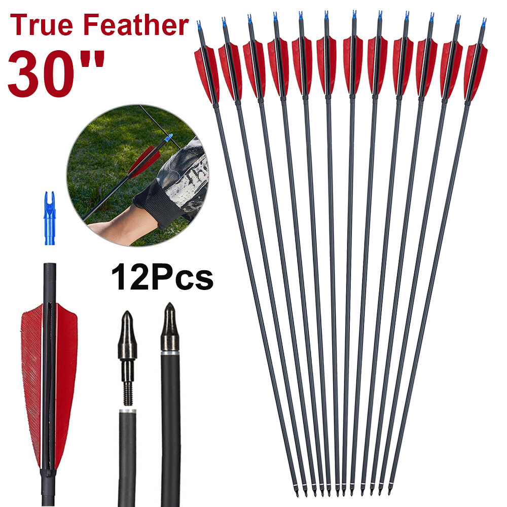 12Pcs 30inch Carbon Arrows Turkey Feather Spine 500 Hunting Compound Recurve Bow