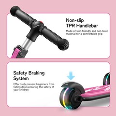 Besrey Kick Scooter 3 Wheel Scooter for 2-10 Years Girls and Boys,Pink