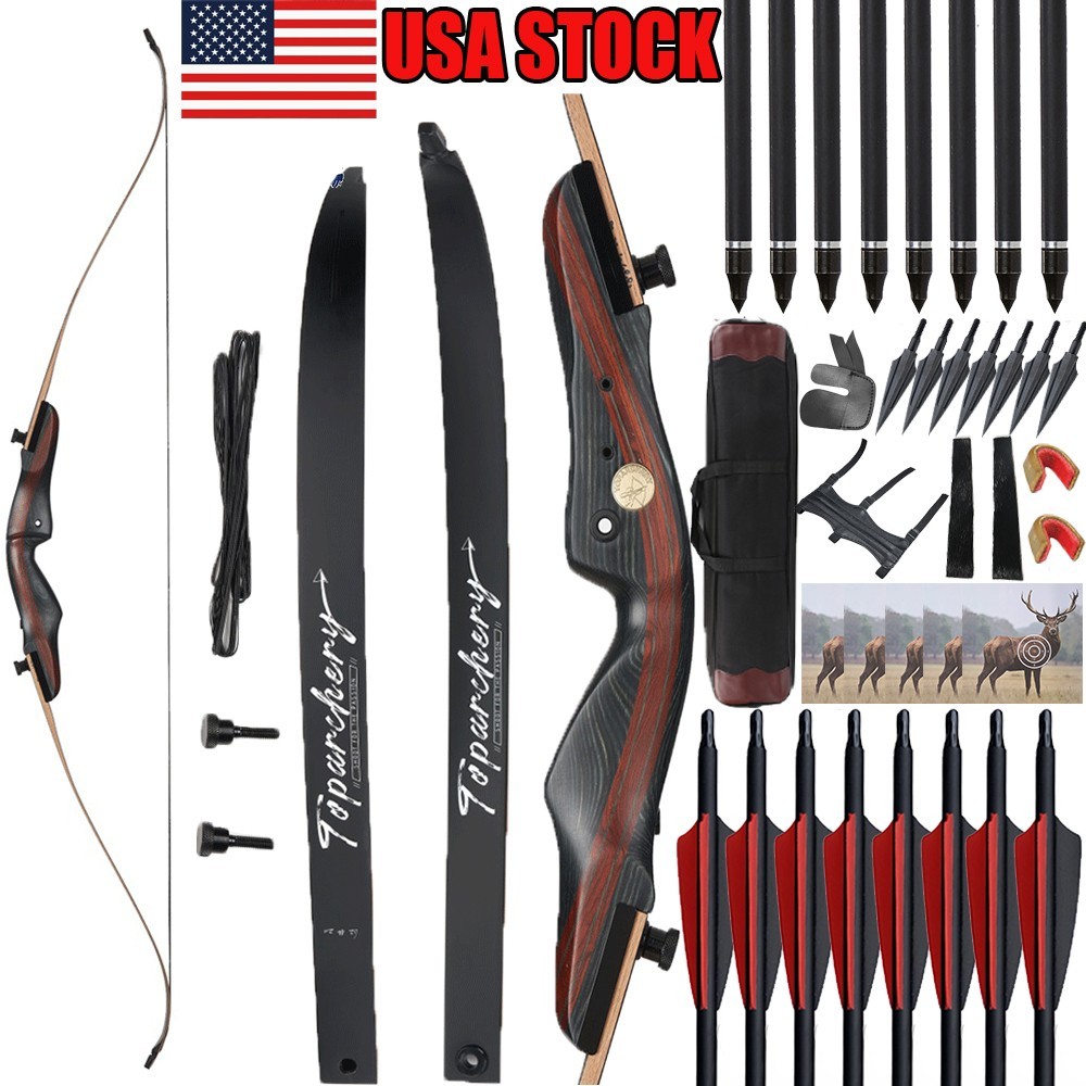 62» 25-50lbs Takedown Recurve Bow Archery Target Hunting Shoot Wooden Riser Bow