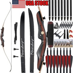 62» 25-50lbs Takedown Recurve Bow Archery Target Hunting Shoot Wooden Riser Bow