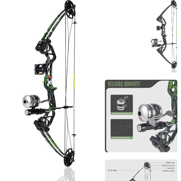 Bowfishing Bow Kit with 3 Arrows 15-45 LBS Draw Length 18″-29.5″, Fishing Ree…