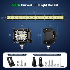32IN 585W Curved Led Light Bar Kit Super Bright Spot Flood Combo Driving Ligh…
