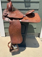 Simco Western Pleasure / Trail Saddle 15” Seat Honey Brown, Hand Tooled