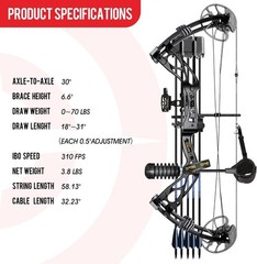 Dragon X8 Adjustable 0-70 lbs Bow – No Press Needed, Lifetime Included!