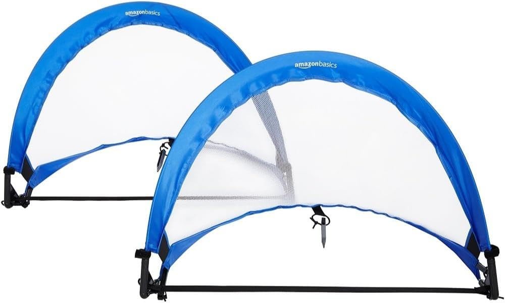 Amazon Basics Portable Pop Up Soccer Goal Set for Kids, 2.5 feet, Blue
