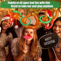 2 Set Inflatable Reindeer Ring Toss Game for Christmas Party Favors Supplies