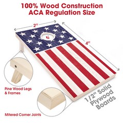 GoSports Regulation Solid Wood Cornhole Set – Vintage American Flag USA Boards