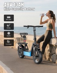 14» Electric Scooter Adults w/ Seat 25MPH 45Mile Range 1000W Commuter E-Scooter