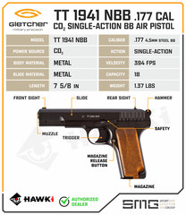 Gletcher TT 1941 NBB .177 Cal CO2 Metal Body Single-action BB Air Pistol