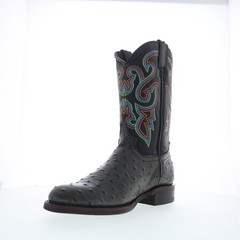 Dingo Ranger Ostrich Print Leather Mens Black Extra Wide Western Boots