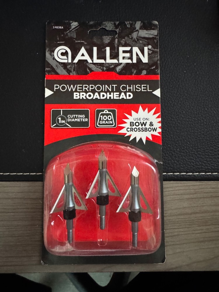 Allen Powerpoint Chisel Tip Broadheads 100 Gr 3 Pk Fixed Blade Crossbow Compound